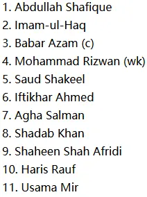 Pakistan Predicted Playing XI