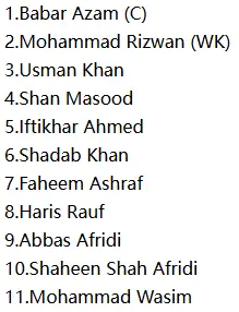 Pakistan Playing XI