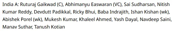 India A Playing XI Prediction