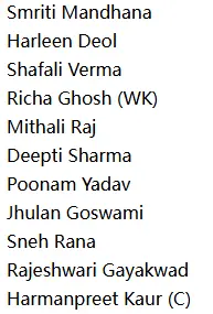 India Women playing XI