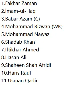 Pakistan Starting XI