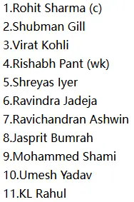 India Playing XI