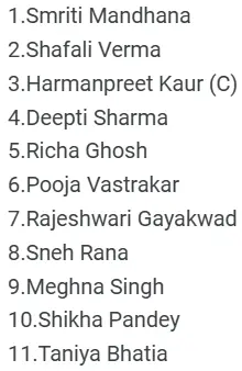 India Women Playing XI