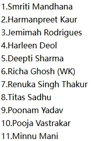India Women (IN-W) Playing XI