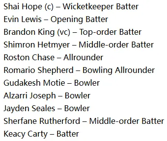 West Indies playing XI