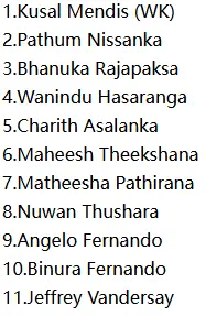 Sri Lanka (SL) Predicted XI